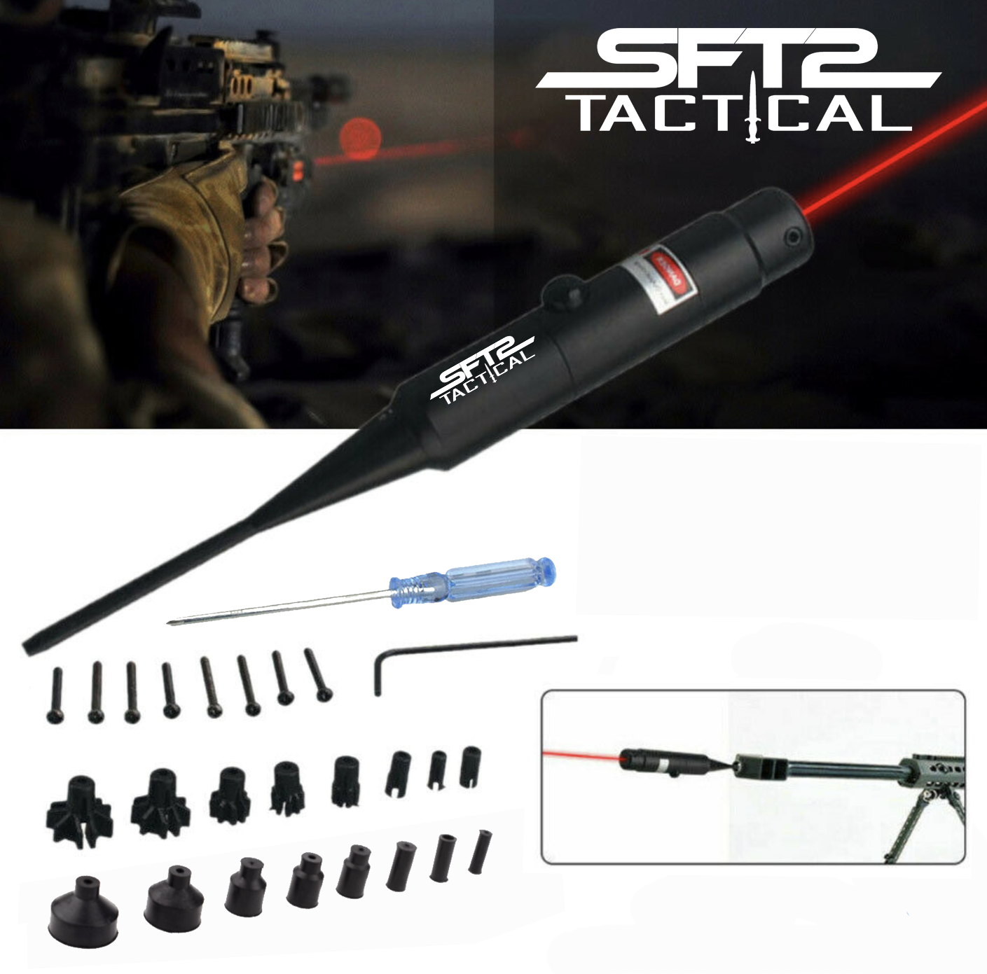 Tactical Red Laser Bore Sighter for .22 to .50 Caliber Scope