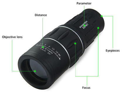 Dual Focus 16x52 Monocular Spotting Scope With Universal Phone Mount